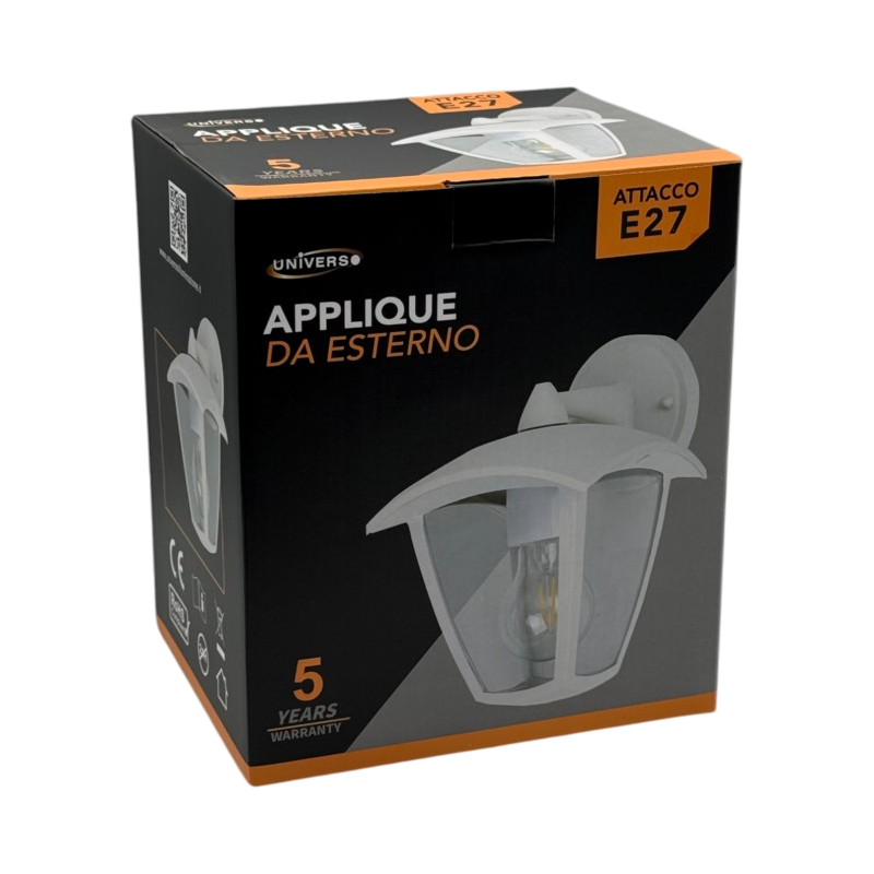 UNIVERSO · Portalampada lanterna da giardino 819WB-B232-B applique da muro bianca attacco E27 IP44 per esterno – dettaglio 2