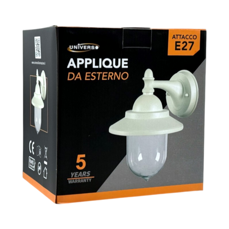 UNIVERSO · Portalampada lanterna da giardino 524WA-B247-B applique da muro bianca attacco E27 IP44 per esterno – dettaglio 4