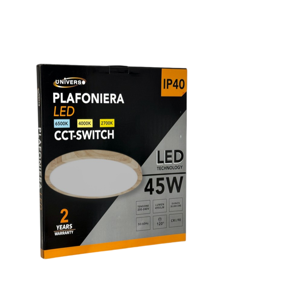 UNIVERSO · Plafoniera Ultra Slim Rotonda Effetto Legno LV-600-L3C 45W Ø60cm | CCT 3in1 IP40 – dettaglio 5
