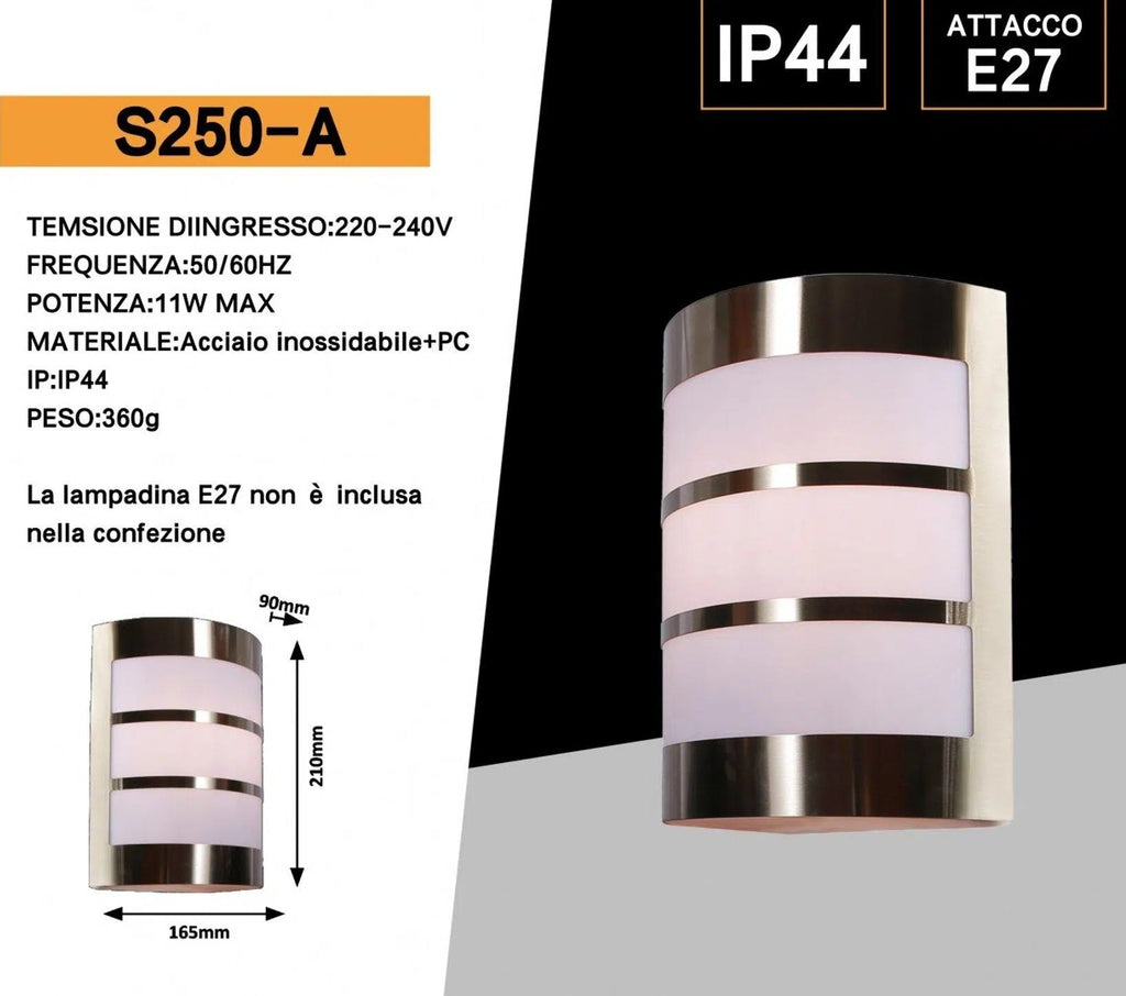UNIVERSO · Portalampada Wall Light da Muro S250-A per Lampadine E27 da Esterno – IP44 – dettaglio 4