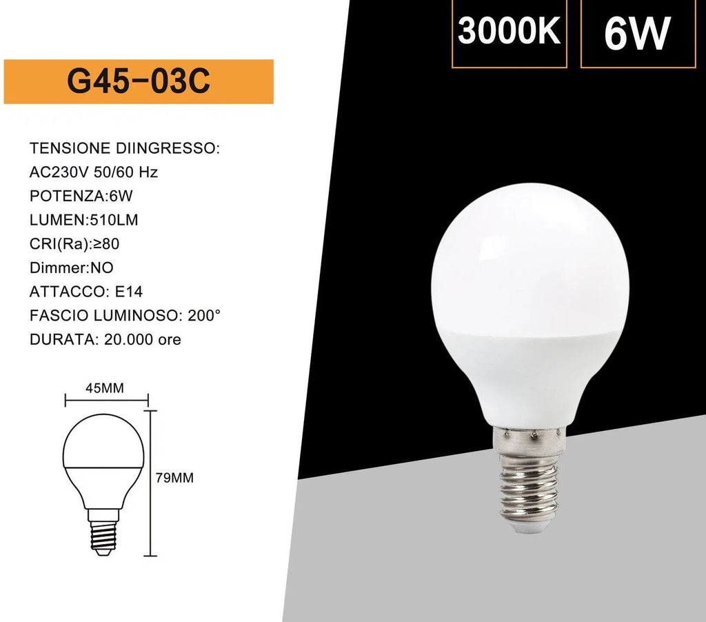 UNIVERSO · Confezione da 10 Pezzi – Lampadina LED Miniglobo G45, Attacco E14, 6W, 540 Lumen, CCT 3000K/4000K/6500K – dettaglio 6