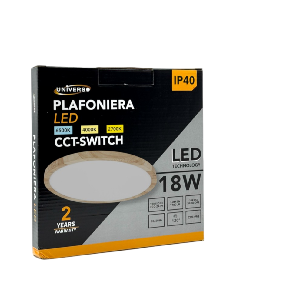 UNIVERSO · Plafoniera Ultra Slim Rotonda Effetto Legno LV-230-L3C 18W Ø23cm | CCT 3in1 IP40 – dettaglio 5