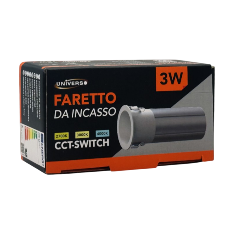 UNIVERSO · Faretto LED Rotondo da Incasso R20-B3C 3W | CCT Selezionabile Bianco/Argento – dettaglio 3