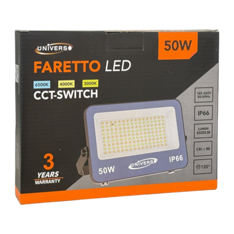 UNIVERSO · Proiettore LED Ultra Slim SMD FT01-50G3C 50W | CCT Selezionabile IP66 – dettaglio 3