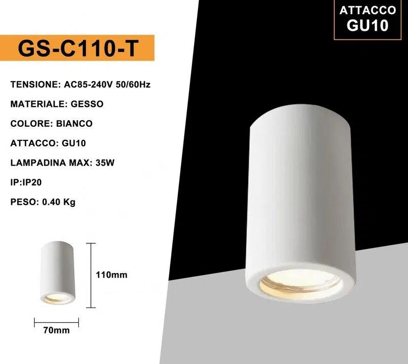 UNIVERSO · Portafaretto Rotondo in Gesso Verniciabile GS-C110-T | Montaggio Superficiale per GU10/GU5.3 – dettaglio 6