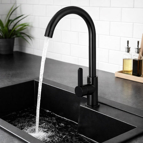 Solvivo · Rubinetto nero da cucina canna alta curva orientabile lavandino – dettaglio 2