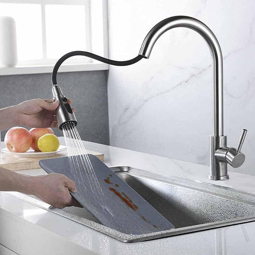 Solvivo · Rubinetto con doccetta canna alta 2 modalità di getto ottone satinato – dettaglio 2