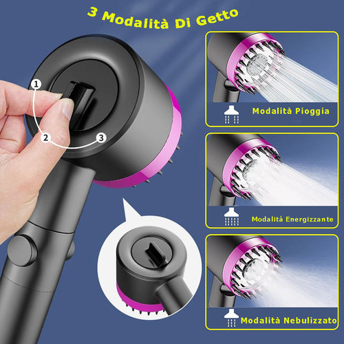 Solvivo · Soffione doccia 4 modalità di getto setole in silicone tasto ON/OFF – dettaglio 2