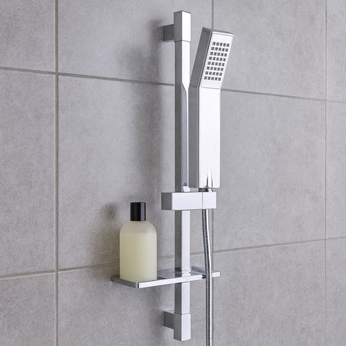 Solvivo · Saliscendi cromato soffione doccia quadrato mensola staffa 85 cm – dettaglio 2