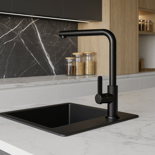 Solvivo · Rubinetto cucina nero miscelatore orientabile monocomando a canna alta – vista principale