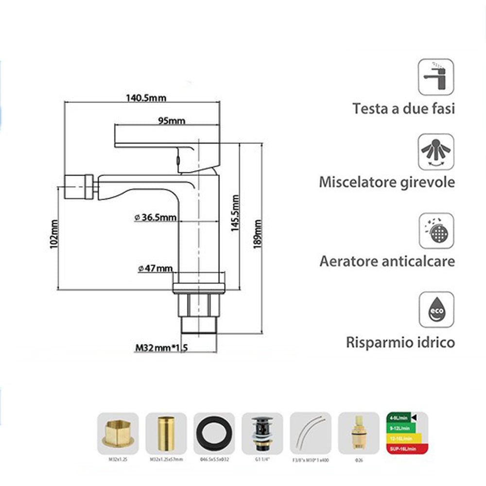 Solvivo · Seven · Rubinetto nero da bidet per bagno miscelatore – dettaglio 6