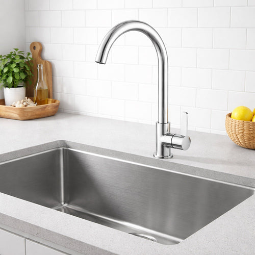 Solvivo · Rubinetto da cucina a canna alta curva orientabile per lavandino – vista principale
