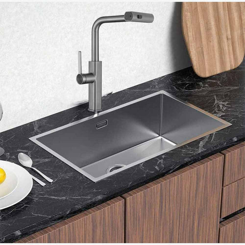 Solvivo · Rubinetto cucina estraibile · erogatore girevole 2 getti satinato – vista principale