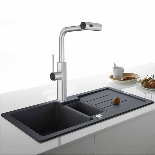 Solvivo · Rubinetto cucina estraibile erogatore girevole 2 getti cromato lucido – dettaglio 2
