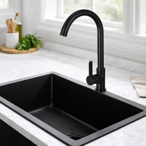 Solvivo · Rubinetto nero da cucina canna alta curva orientabile lavandino – vista principale