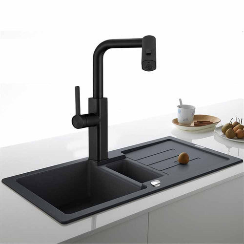 Solvivo · Rubinetto cucina estraibile · erogatore girevole 2 getti nero – dettaglio 2
