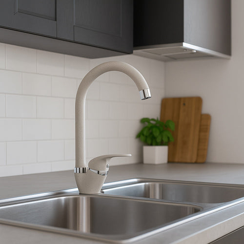 Solvivo · Rubinetto da cucina canna a collo di cigno monocomando colore avena – vista principale