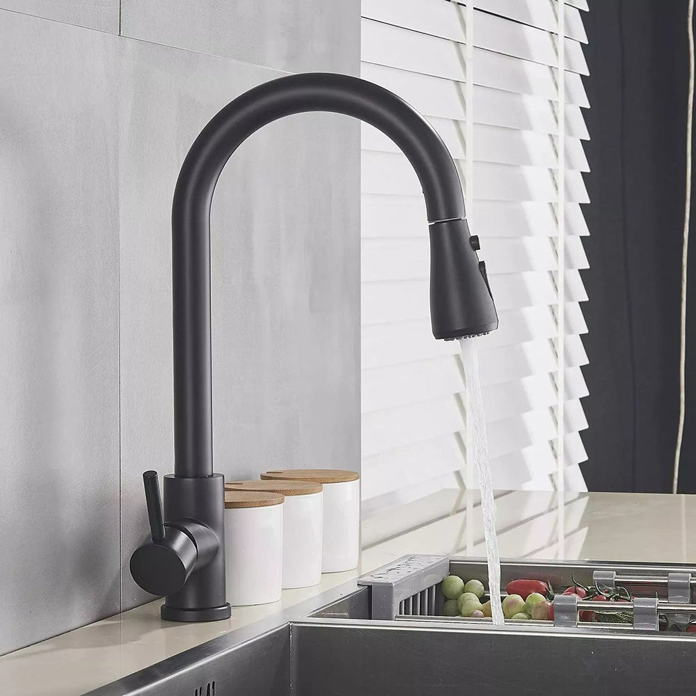 Solvivo · Rubinetto con doccetta canna alta 2 modalità di getto ottone nero – vista principale