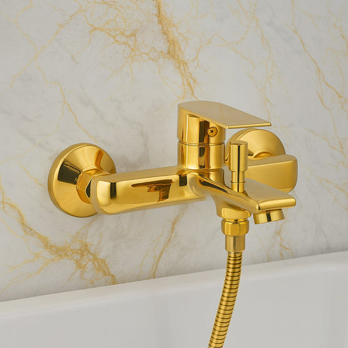 Solvivo · Seven · Rubinetto per vasca a parete da bagno oro lucido – vista principale